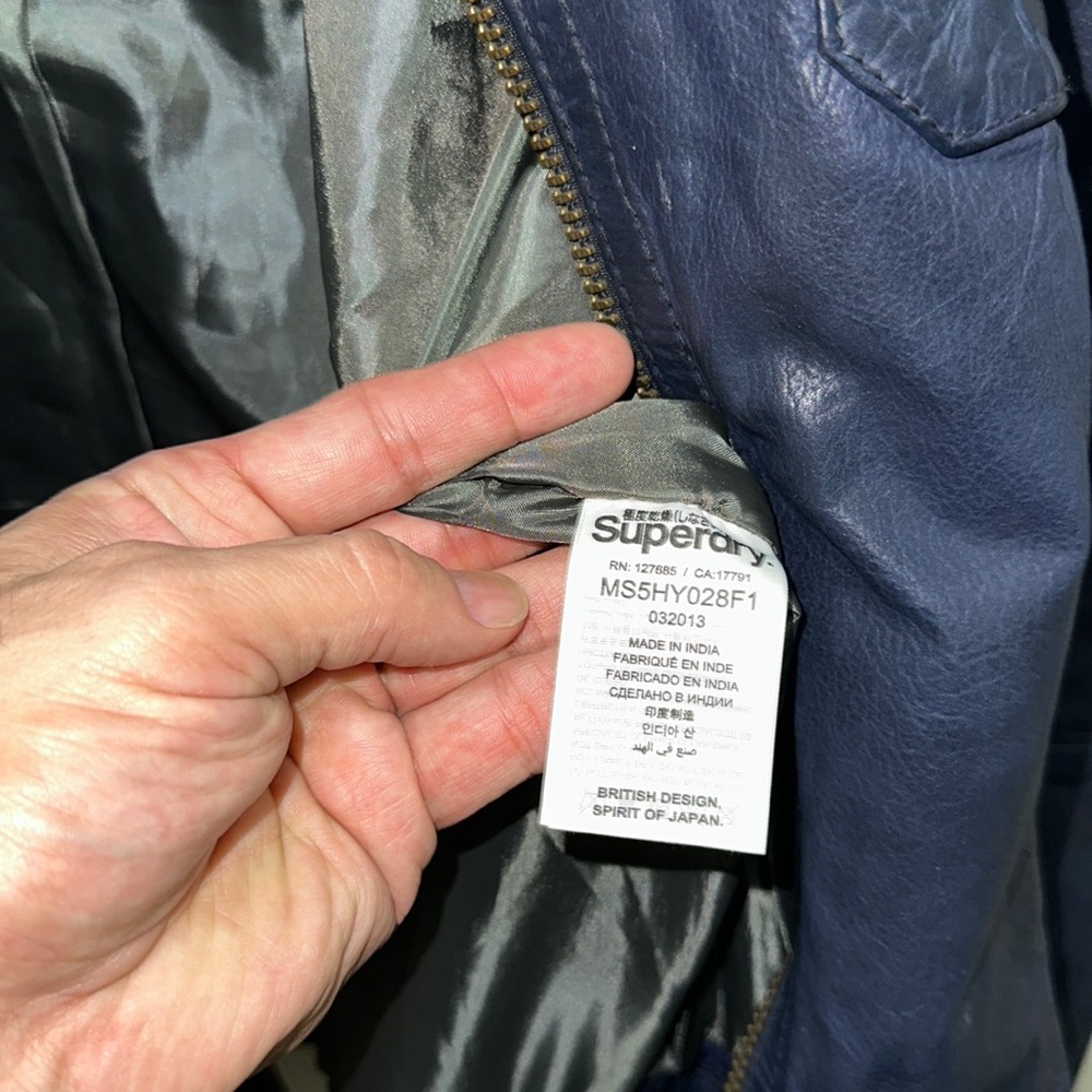 Superdry Men's Navy Leather Zip-Up Jacket - Picture 4 of 5